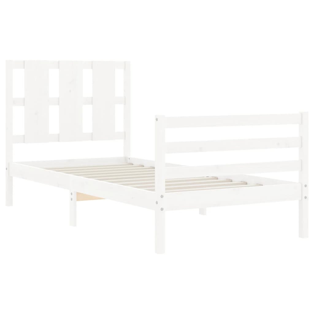 Bed Frame with Headboard White 92x187 cm Single Size Solid Wood