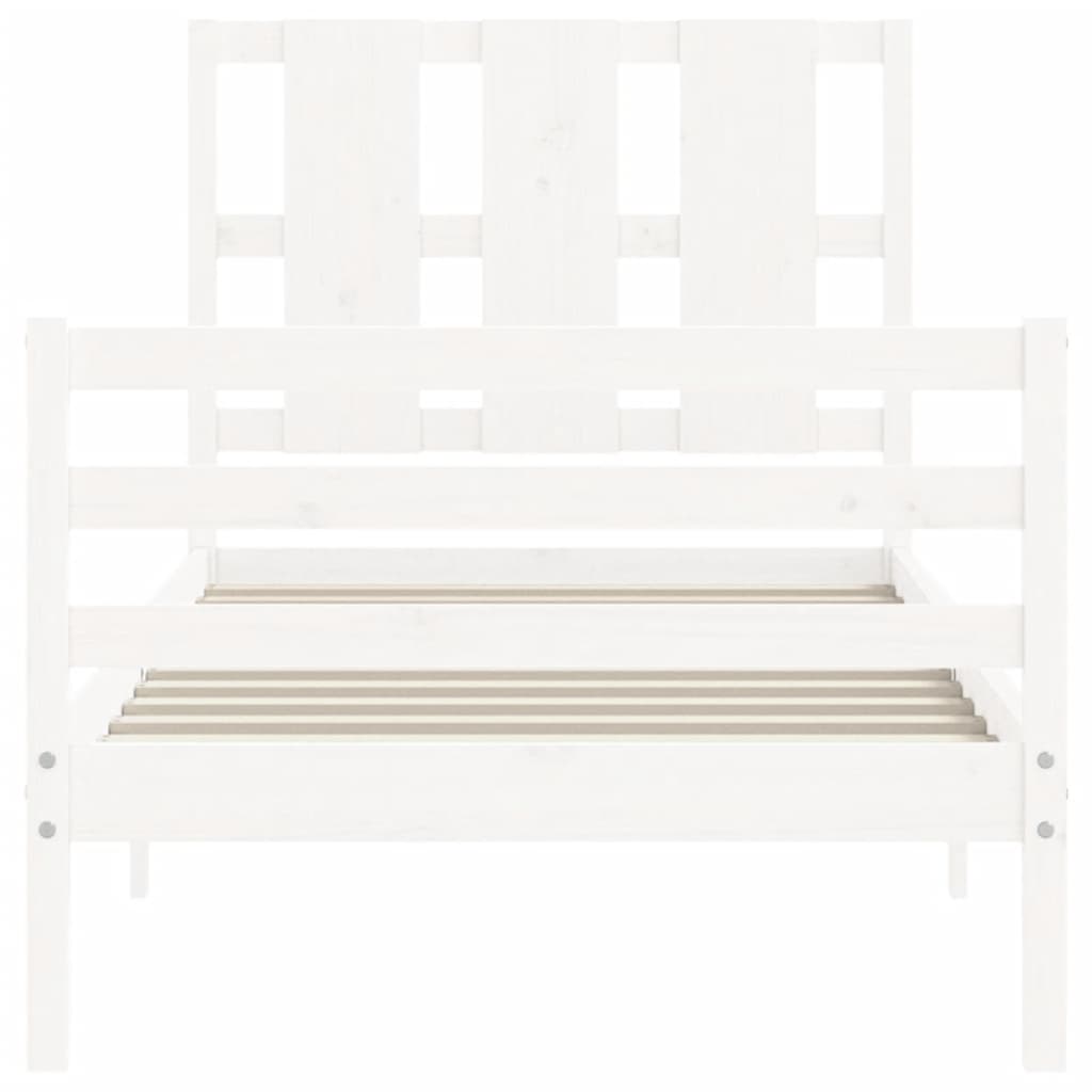 Bed Frame with Headboard White 92x187 cm Single Size Solid Wood