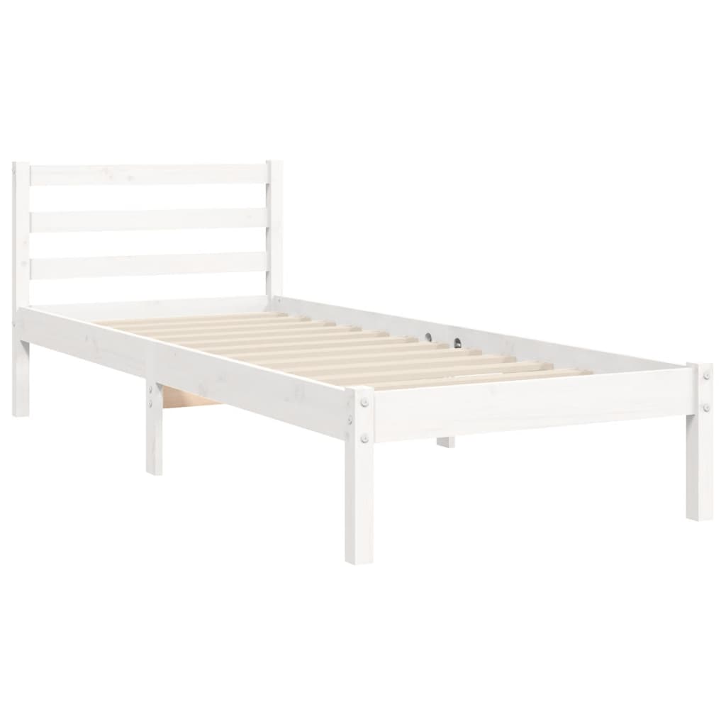 Bed Frame with Headboard White 92x187 cm Single Size Solid Wood