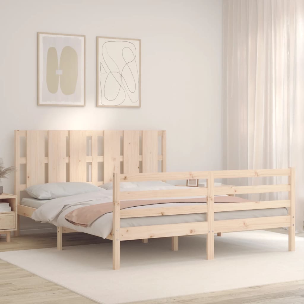 Bed Frame with Headboard 153x203 cm Queen Solid Wood