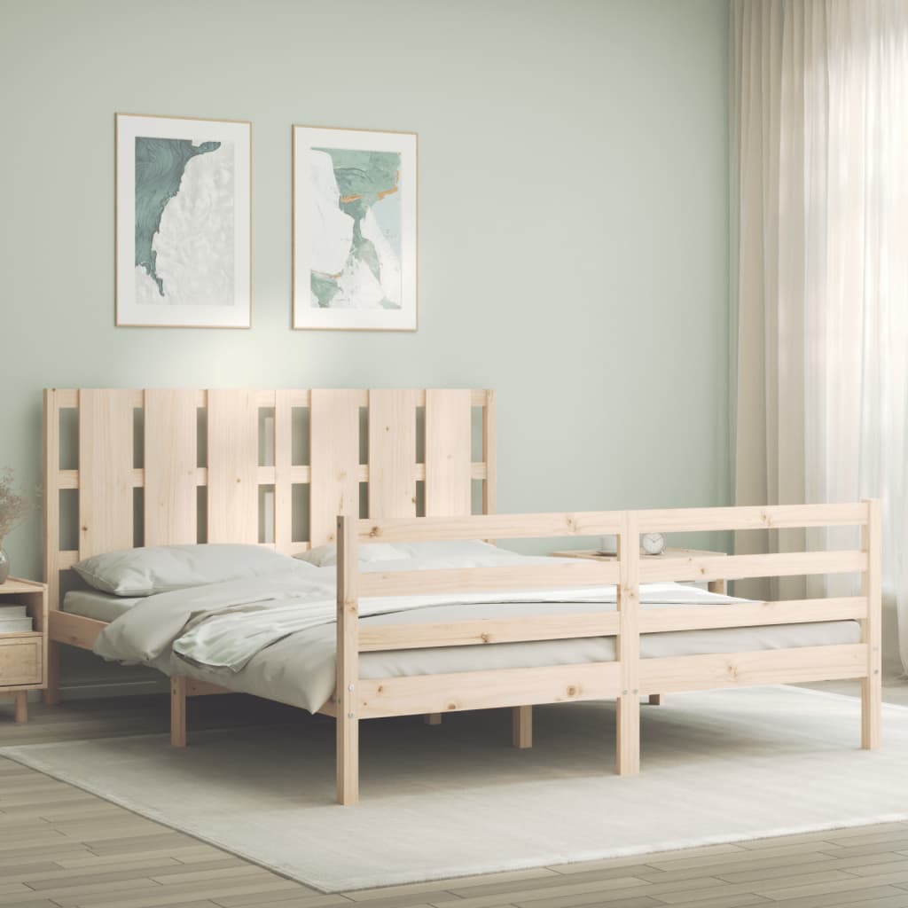 Bed Frame with Headboard 153x203 cm Queen Solid Wood