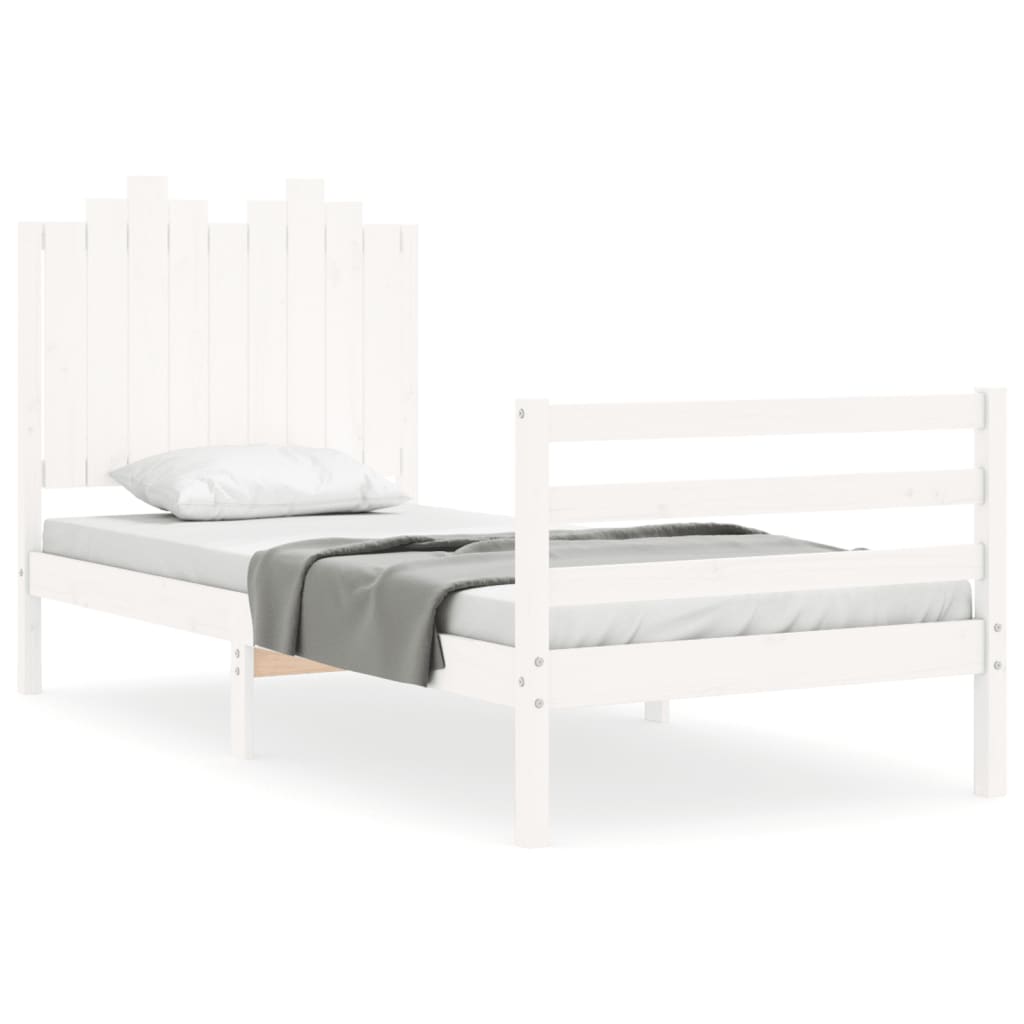 Bed Frame with Headboard White 92x187 cm Single Size Solid Wood