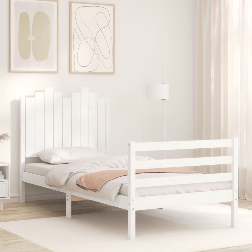 Bed Frame with Headboard White 92x187 cm Single Size Solid Wood