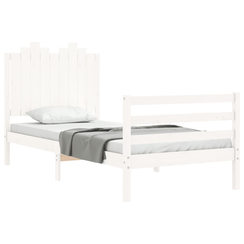 Bed Frame with Headboard White 92x187 cm Single Size Solid Wood