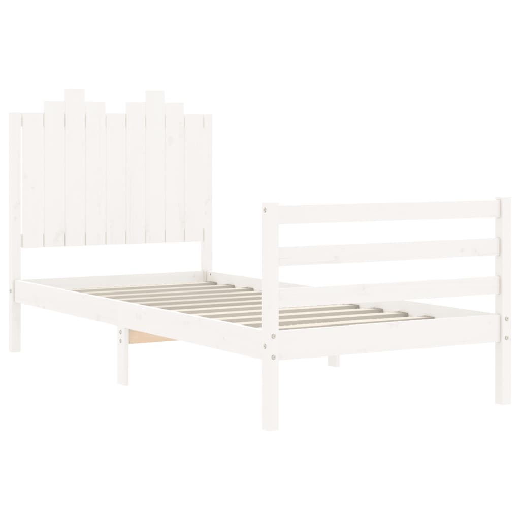 Bed Frame with Headboard White 92x187 cm Single Size Solid Wood