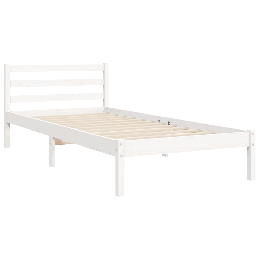 Bed Frame with Headboard White 92x187 cm Single Size Solid Wood