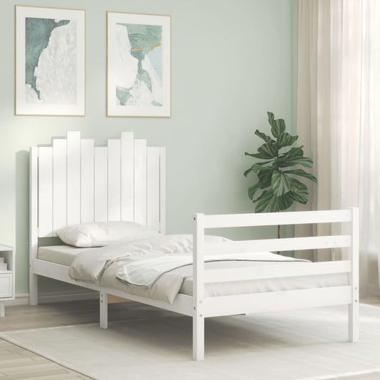 Bed Frame with Headboard White 92x187 cm Single Size Solid Wood