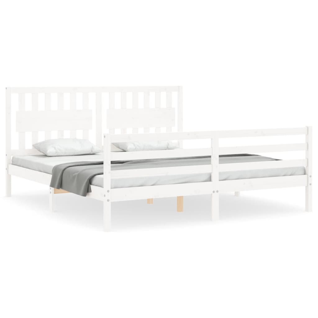 Bed Frame with Headboard White 183x203 cm King Solid Wood