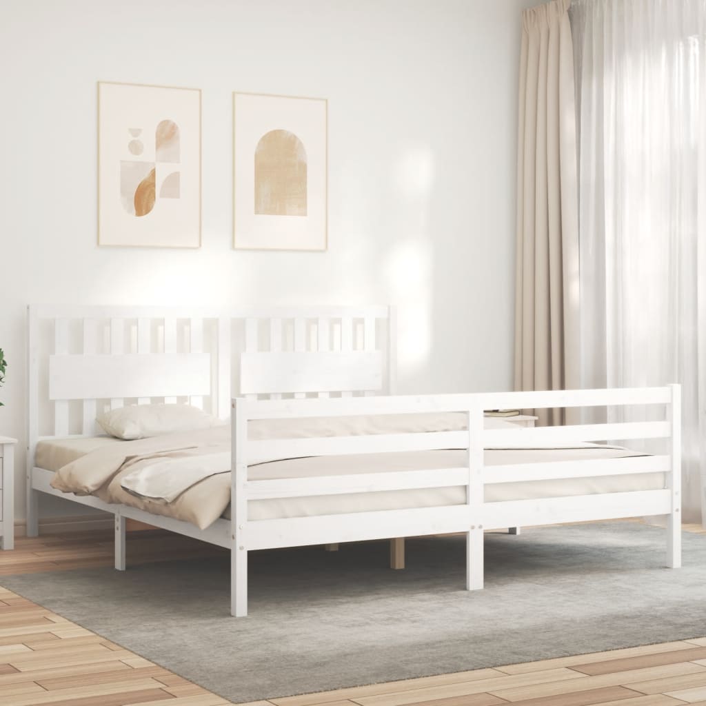 Bed Frame with Headboard White 183x203 cm King Solid Wood