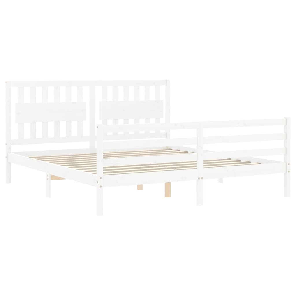 Bed Frame with Headboard White 183x203 cm King Solid Wood