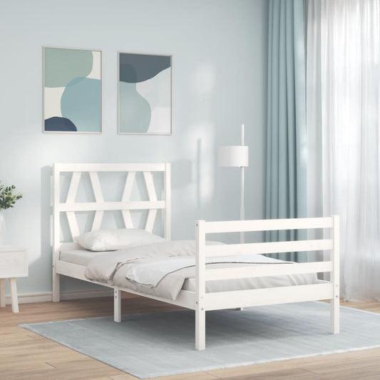 Bed Frame with Headboard White 92x187 cm Single Size Solid Wood