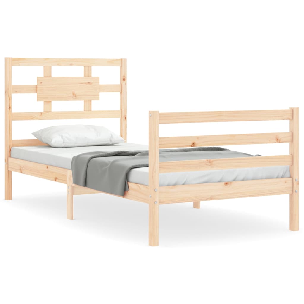 Bed Frame with Headboard 92x187 cm Single Size Solid Wood