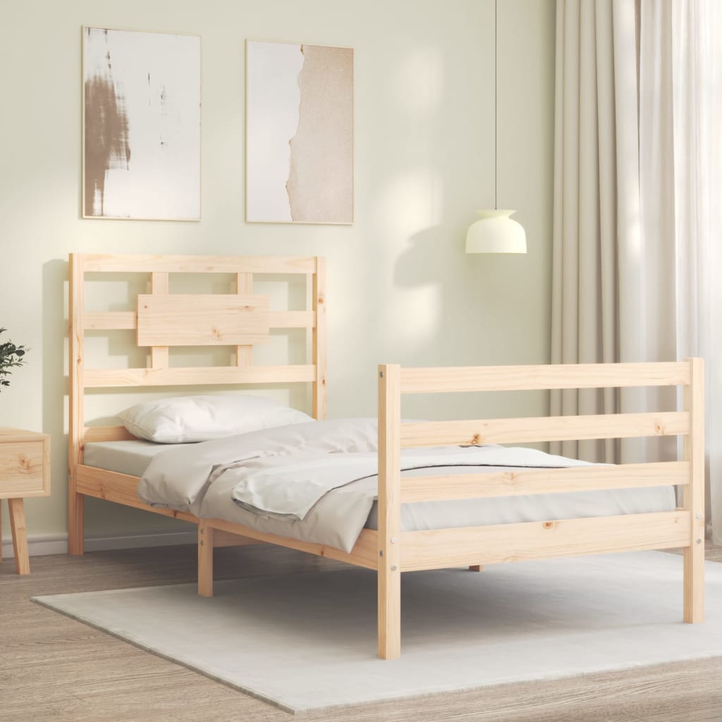 Bed Frame with Headboard 92x187 cm Single Size Solid Wood