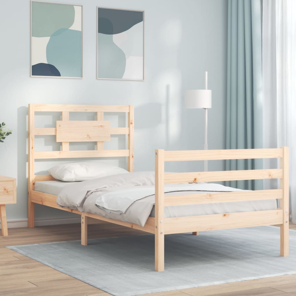 Bed Frame with Headboard 92x187 cm Single Size Solid Wood