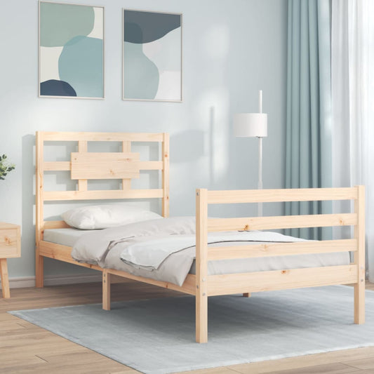 Bed Frame with Headboard 92x187 cm Single Size Solid Wood