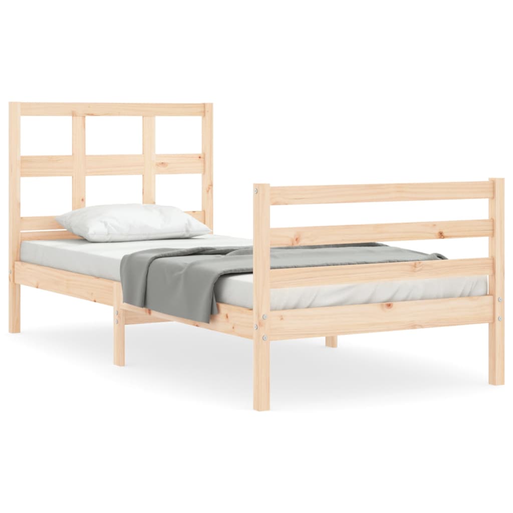 Bed Frame with Headboard 92x187 cm Single Size Solid Wood