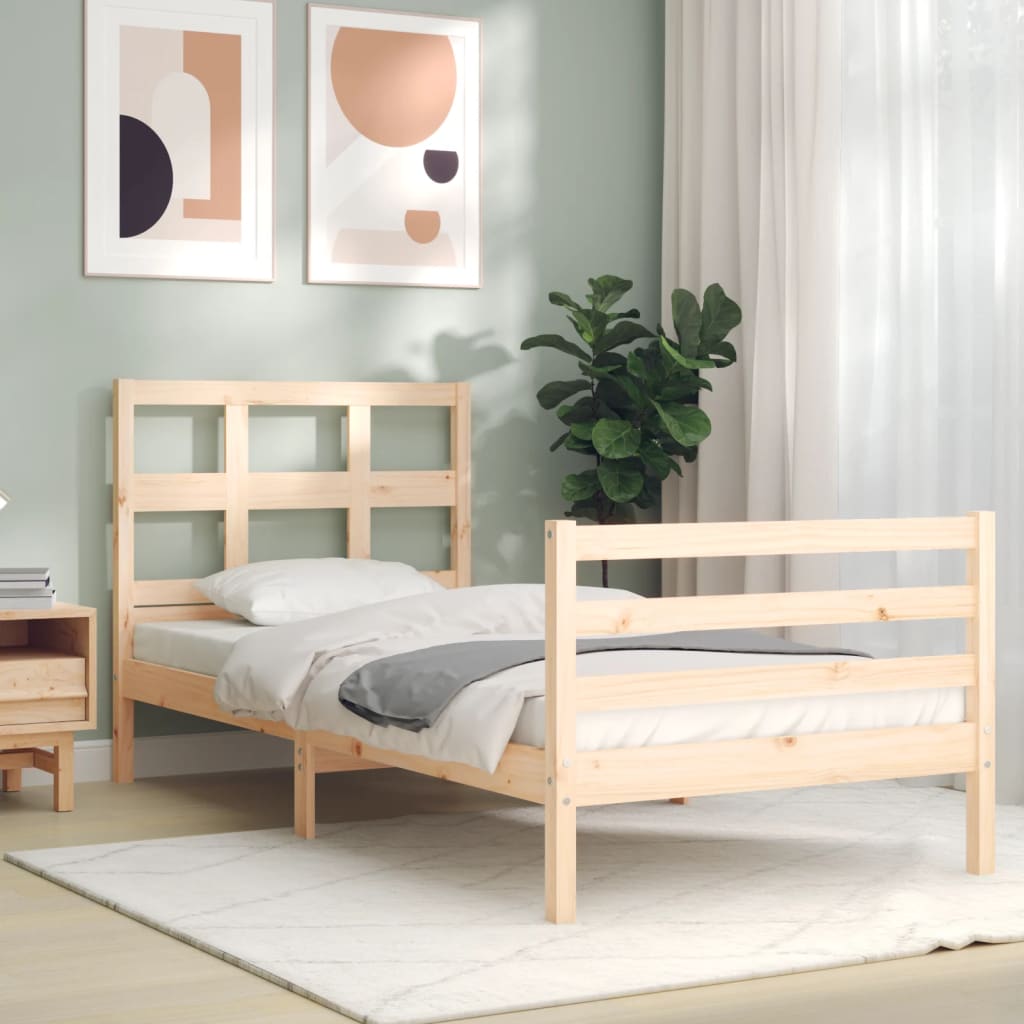 Bed Frame with Headboard 92x187 cm Single Size Solid Wood