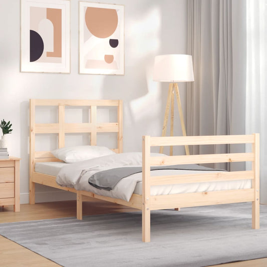 Bed Frame with Headboard 92x187 cm Single Size Solid Wood