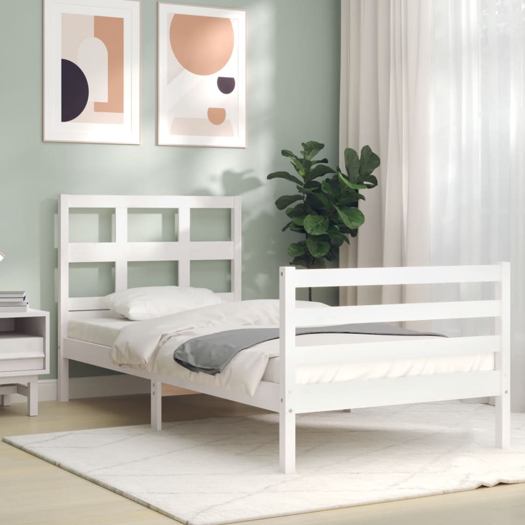 Bed Frame with Headboard White 92x187 cm Single Size Solid Wood