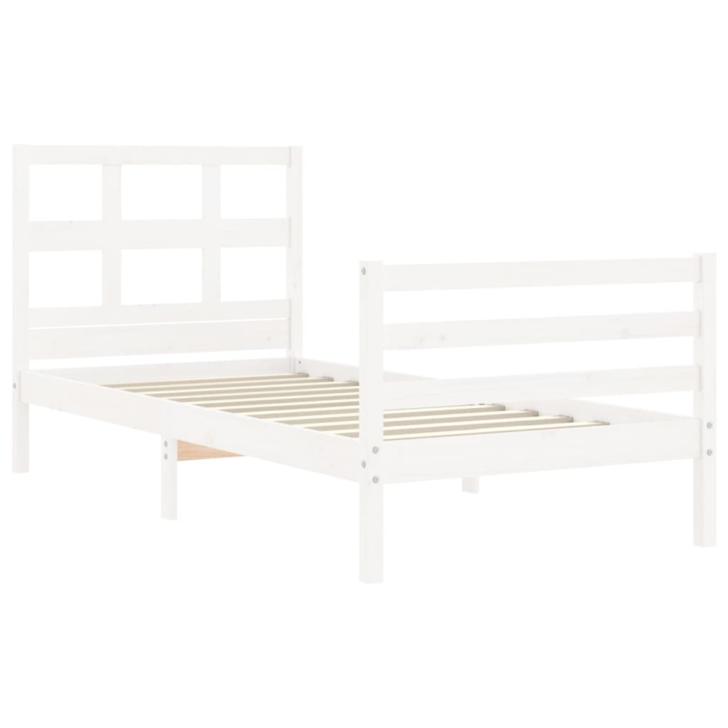 Bed Frame with Headboard White 92x187 cm Single Size Solid Wood