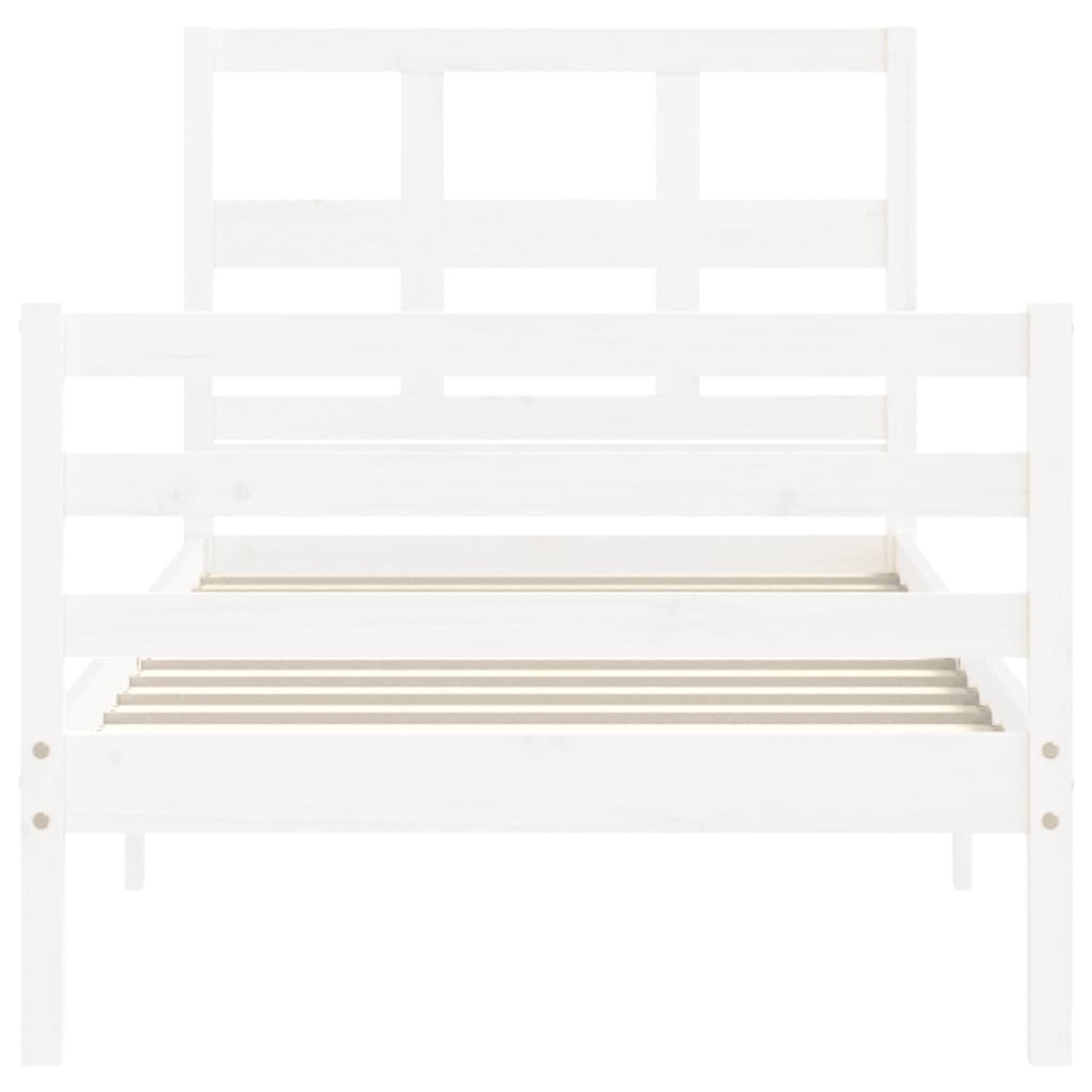 Bed Frame with Headboard White 92x187 cm Single Size Solid Wood