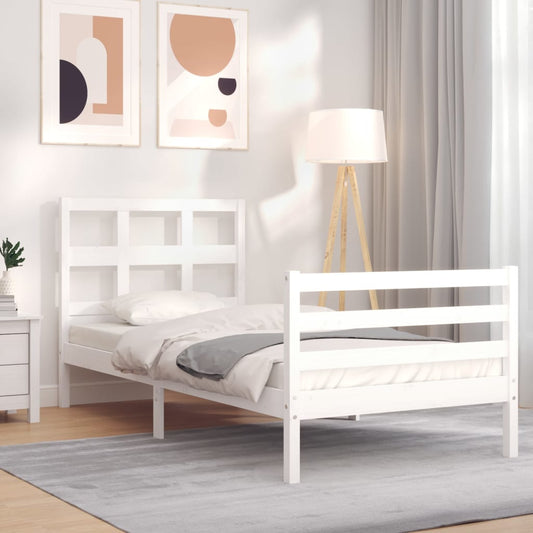 Bed Frame with Headboard White 92x187 cm Single Size Solid Wood