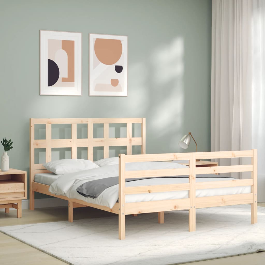 Bed Frame with Headboard 137x187 cm Double Solid Wood