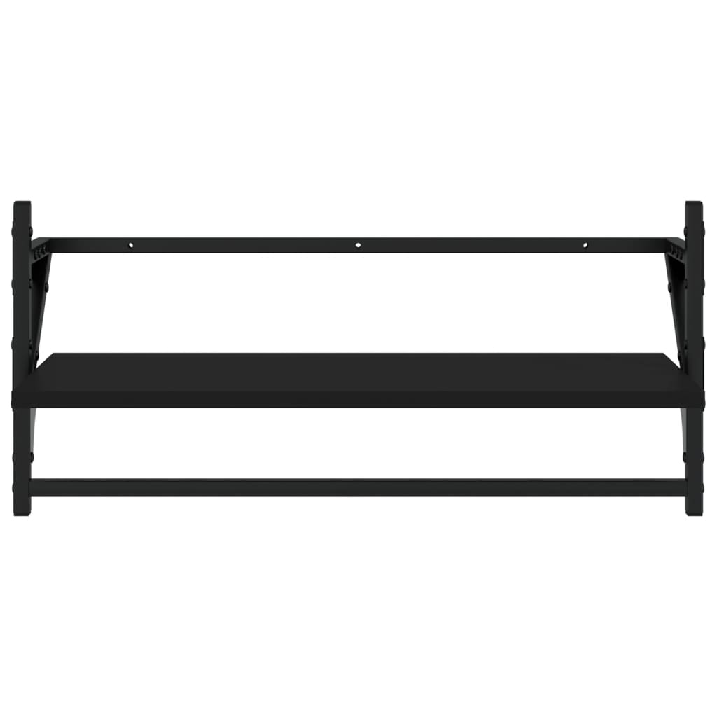 4 Piece Wall Shelf Set with Bars Black Engineered Wood