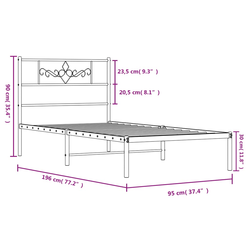 Metal Bed Frame 92X187 Cm Single Size