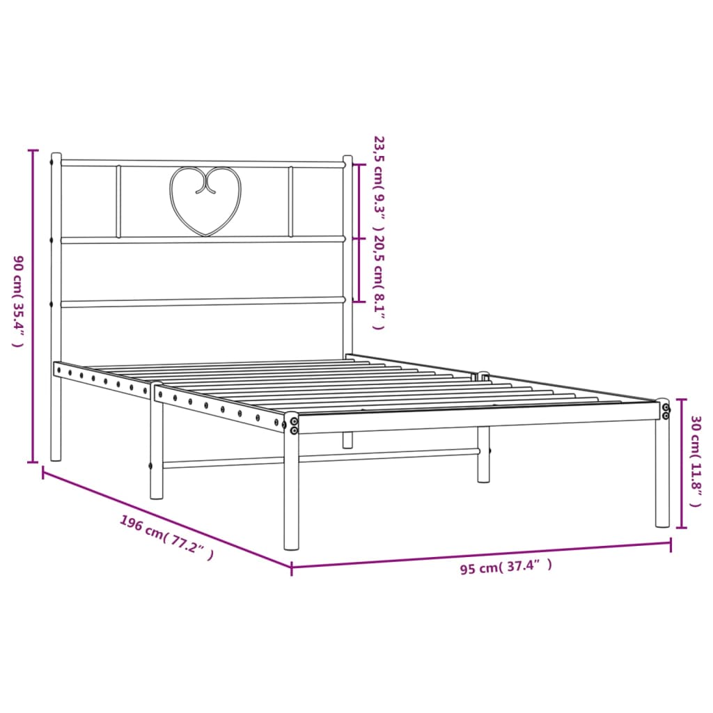 Metal Bed Frame 92X187 Cm Single Size