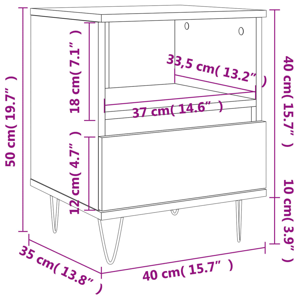 Bedside Cabinet White 40x35x50 cm Engineered Wood