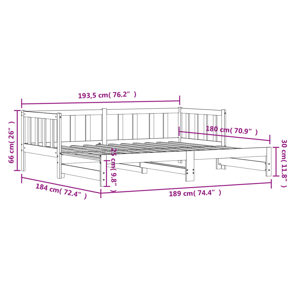 Day Bed With Trundle 92X187 Cm Single Size Solid Wood Pine