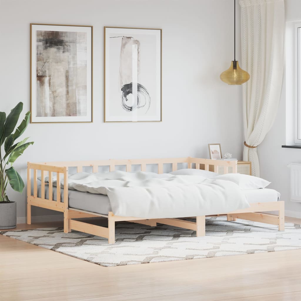 Day Bed With Trundle 92X187 Cm Single Size Solid Wood Pine