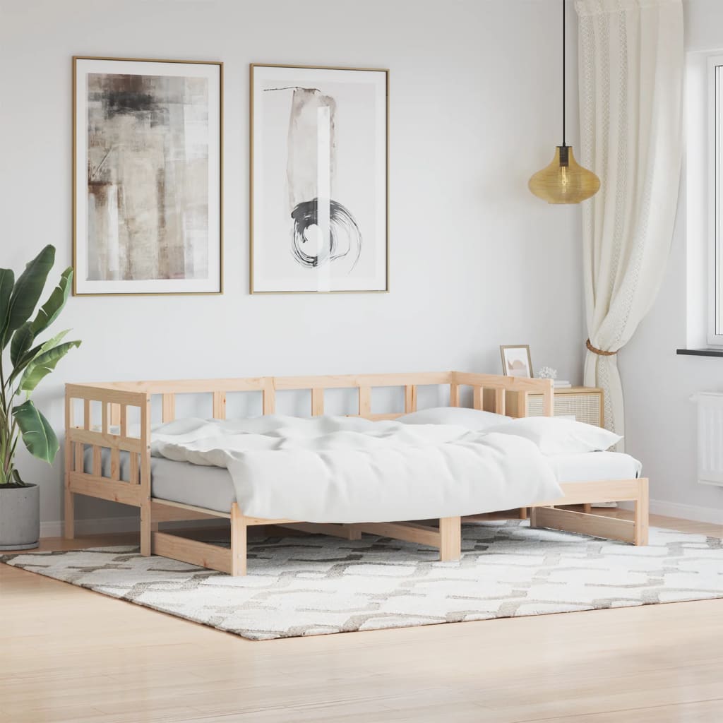 Daybed With Trundle 92X187 Cm Single Size Solid Wood Pine