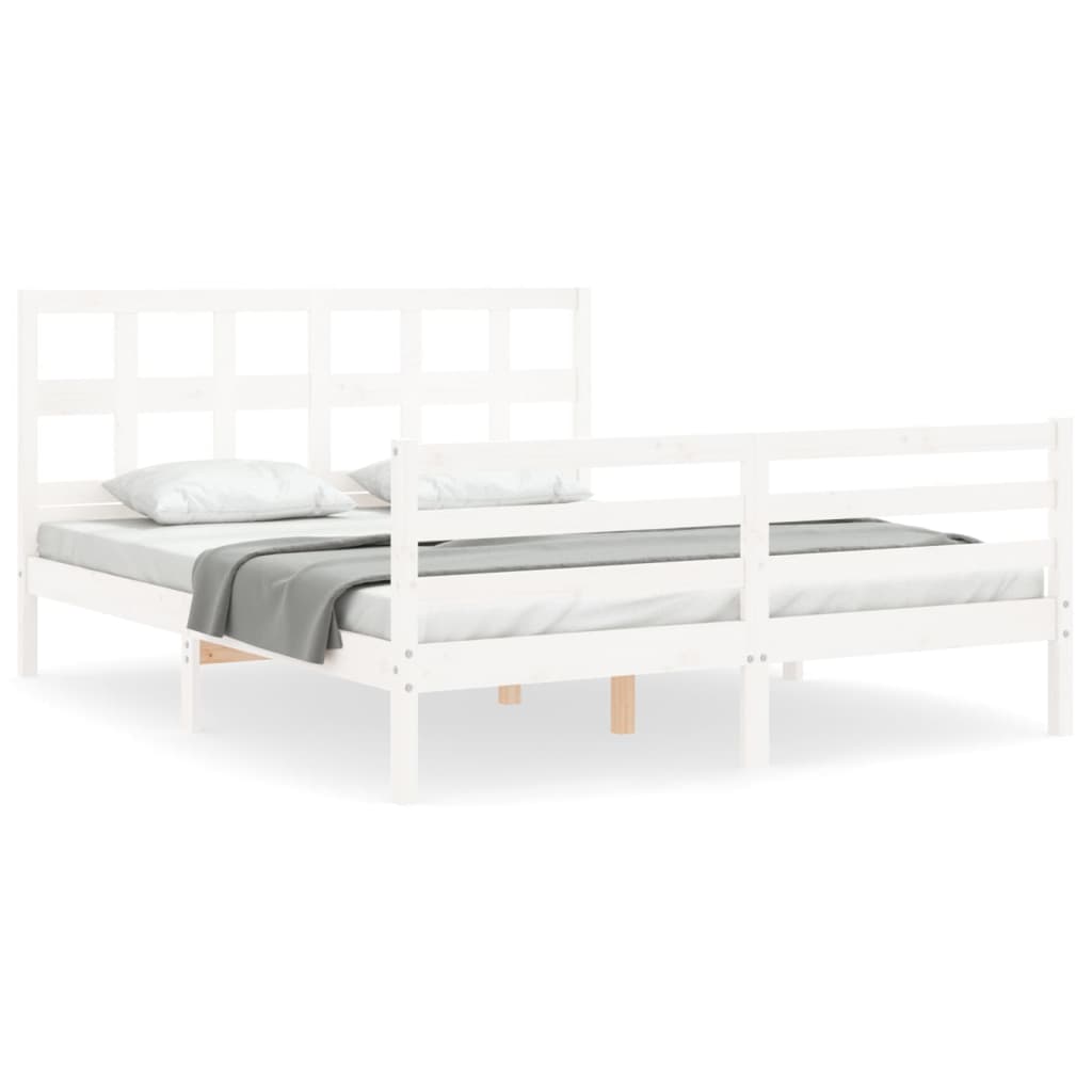 Bed Frame with Headboard White 153x203 cm Queen Solid Wood