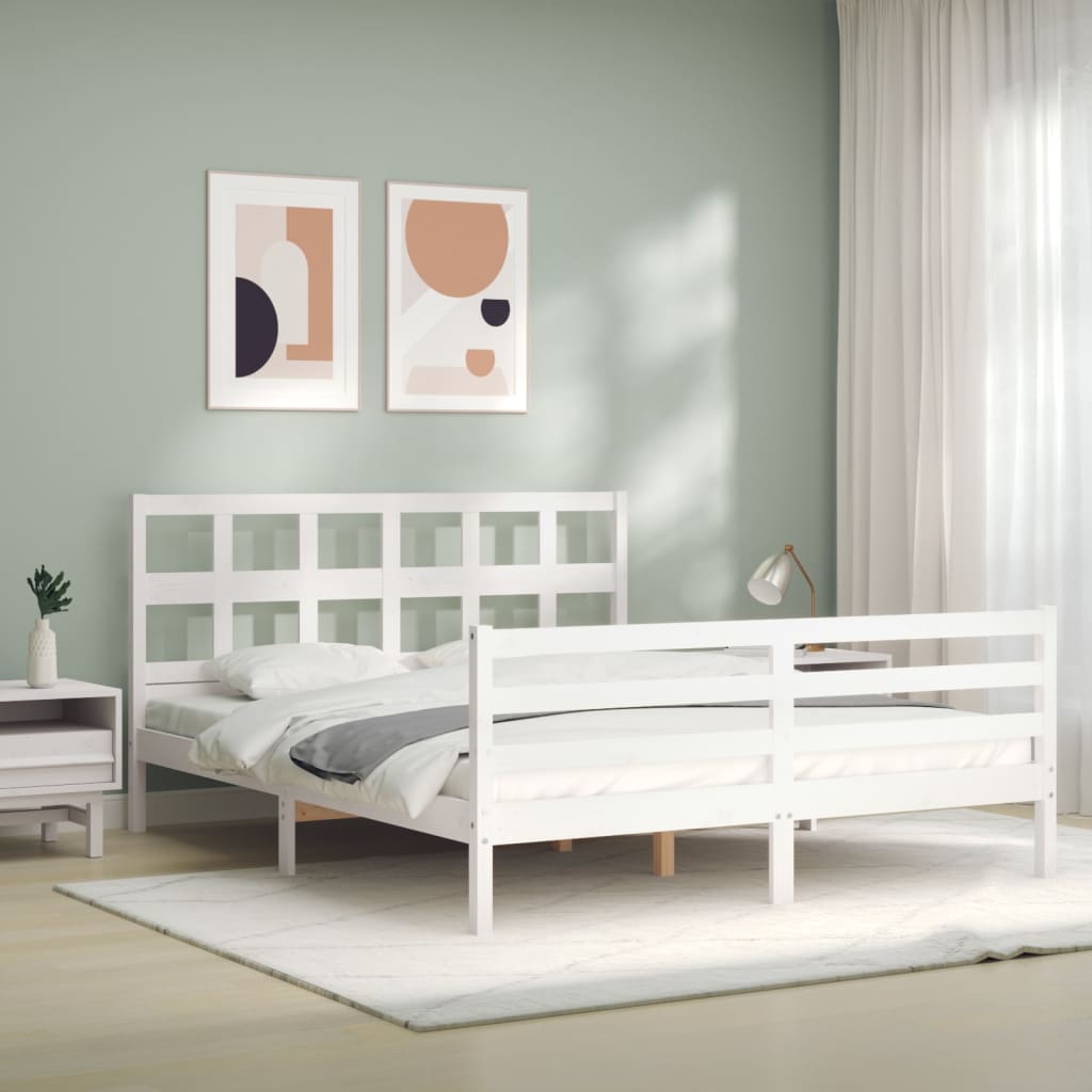 Bed Frame with Headboard White 153x203 cm Queen Solid Wood