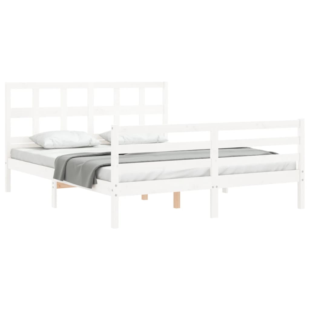 Bed Frame with Headboard White 153x203 cm Queen Solid Wood