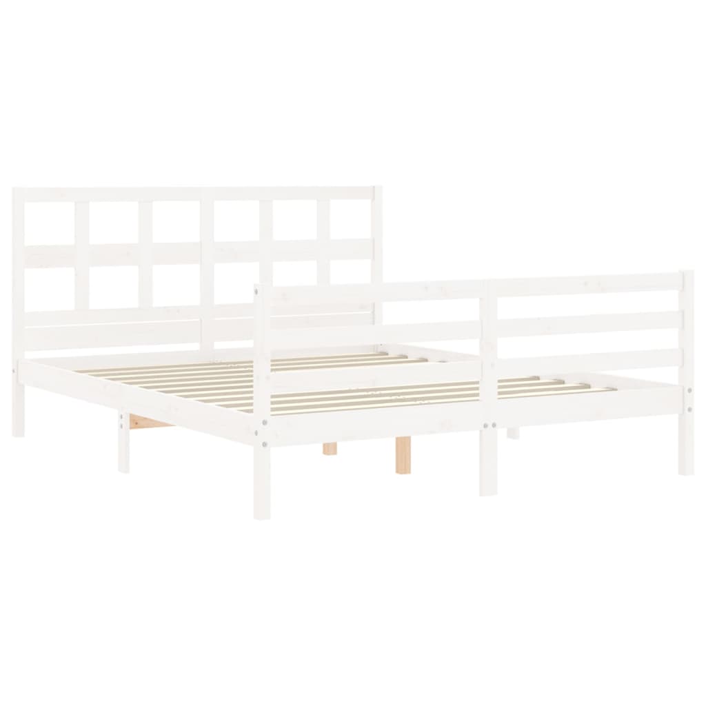 Bed Frame with Headboard White 153x203 cm Queen Solid Wood