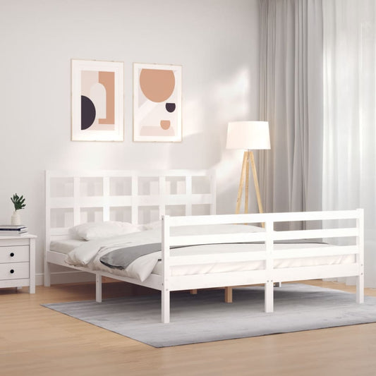 Bed Frame with Headboard White 153x203 cm Queen Solid Wood