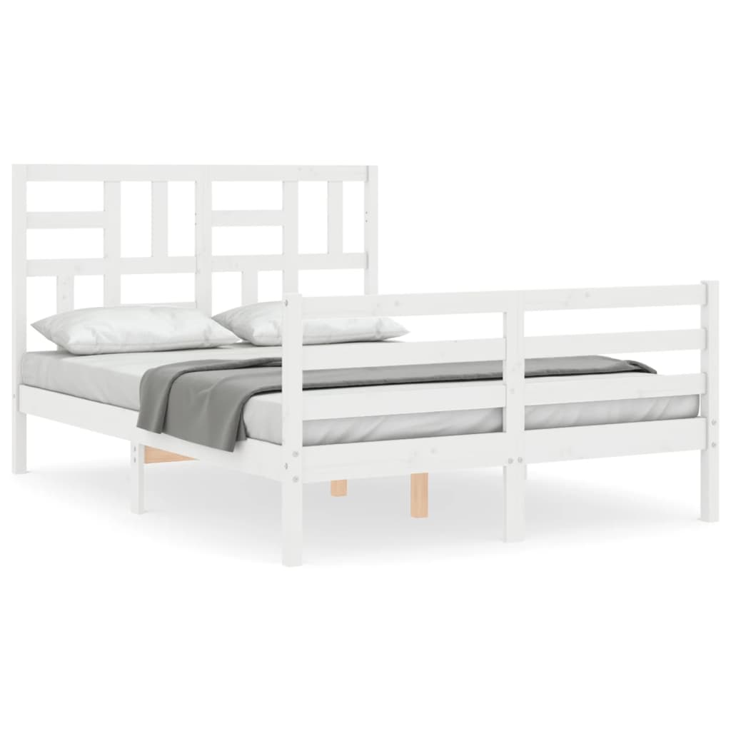 Bed Frame with Headboard White 137x187 cm Double Solid Wood