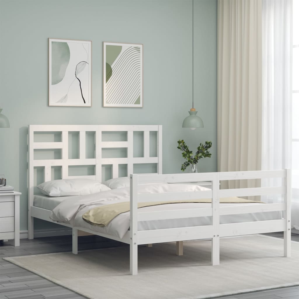 Bed Frame with Headboard White 137x187 cm Double Solid Wood