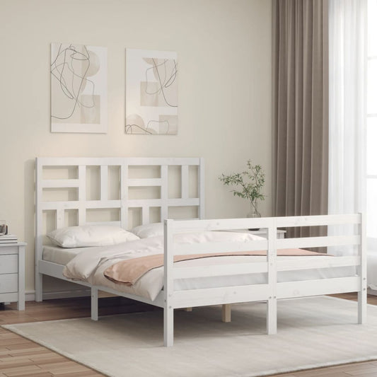 Bed Frame with Headboard White 137x187 cm Double Solid Wood