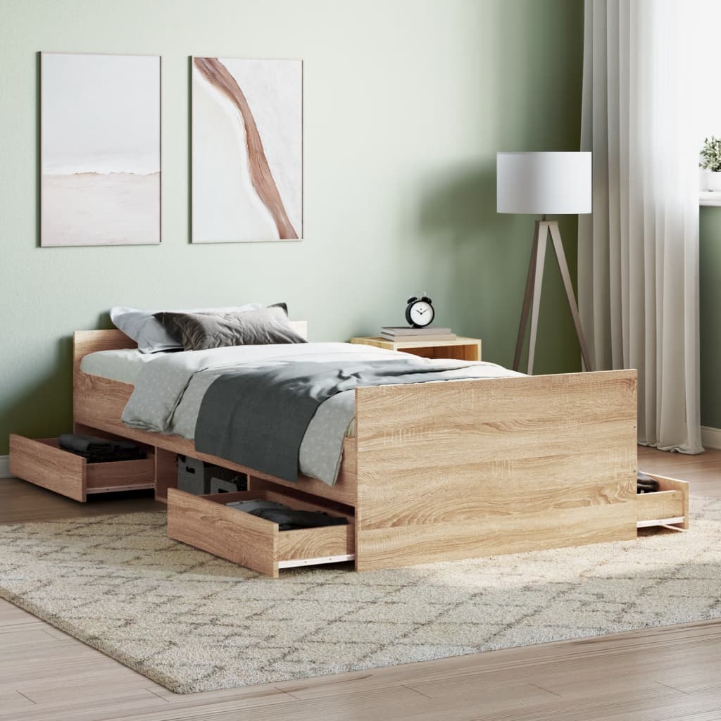 Bed Frame With Headboard And Footboard 92X187 Cm Single Size