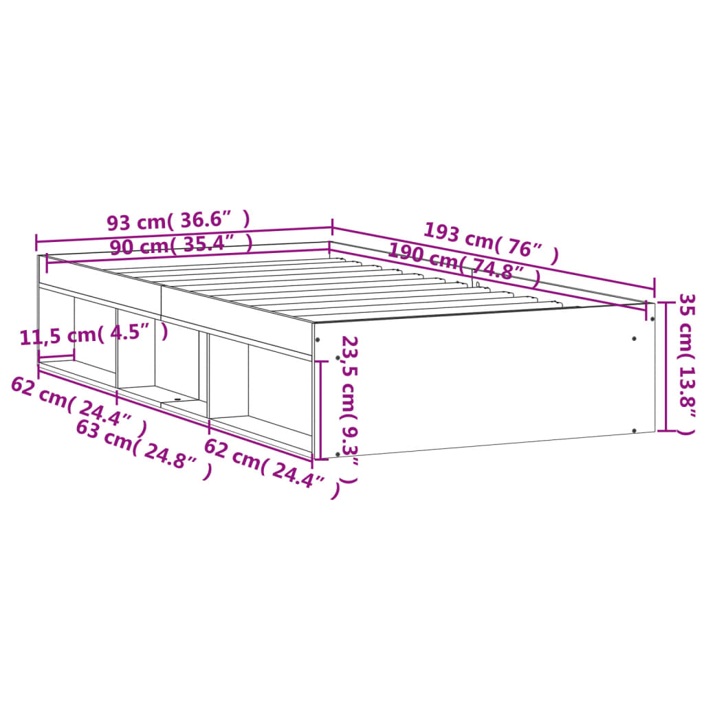 Bed Frame 92X187 Cm Single Size