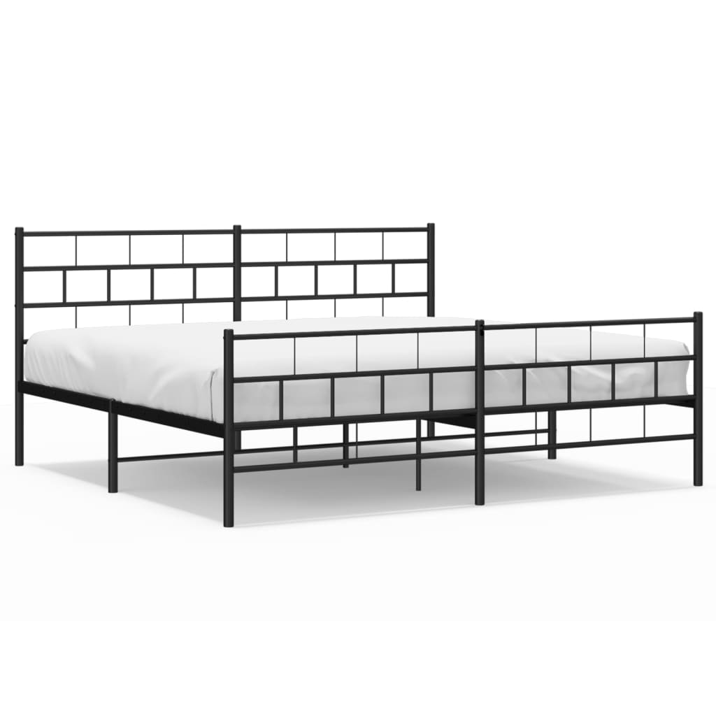 Metal Bed Frame without Mattress with Footboard Black 183x203 cm King Size