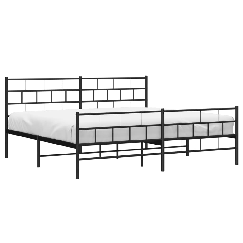 Metal Bed Frame without Mattress with Footboard Black 183x203 cm King Size