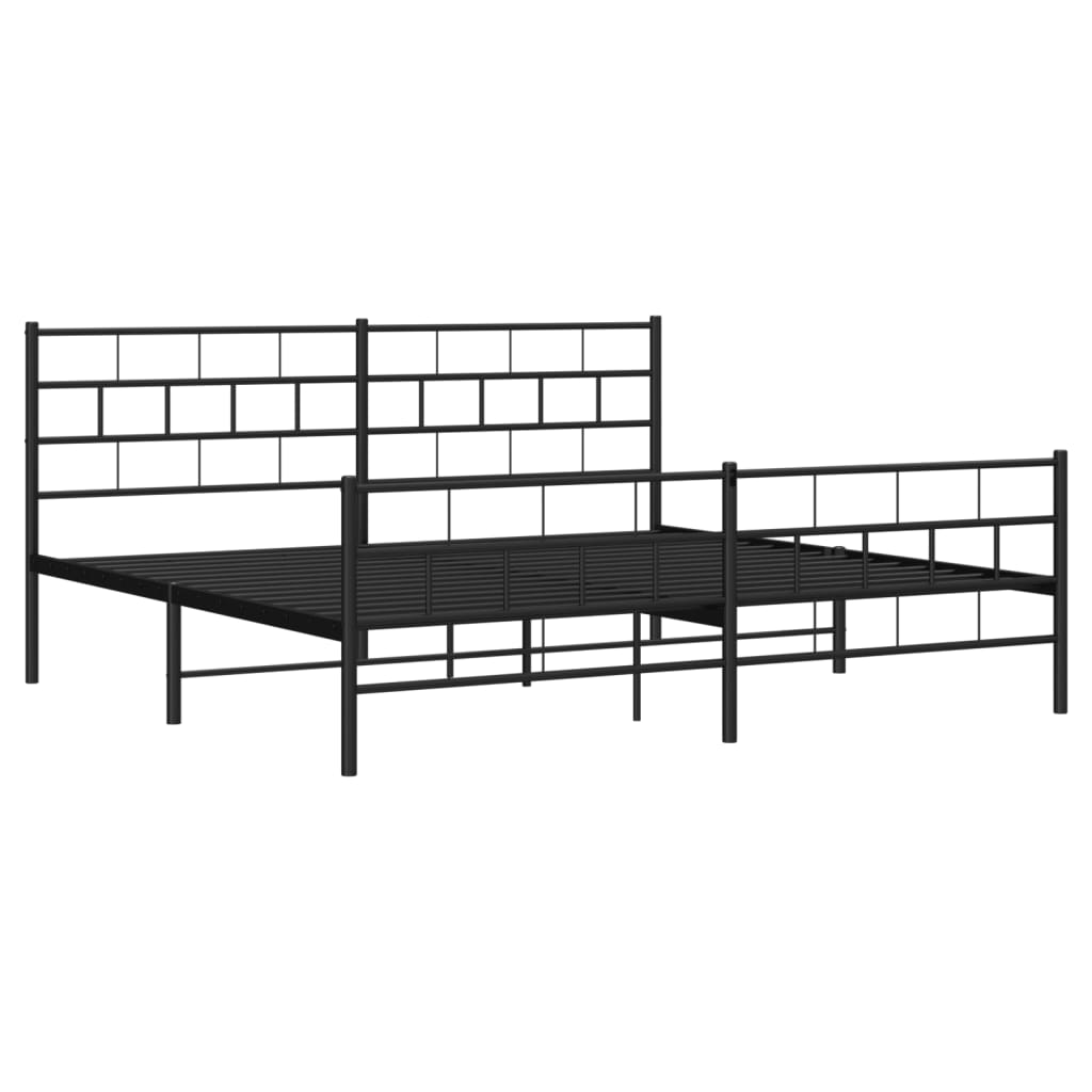 Metal Bed Frame without Mattress with Footboard Black 183x203 cm King Size