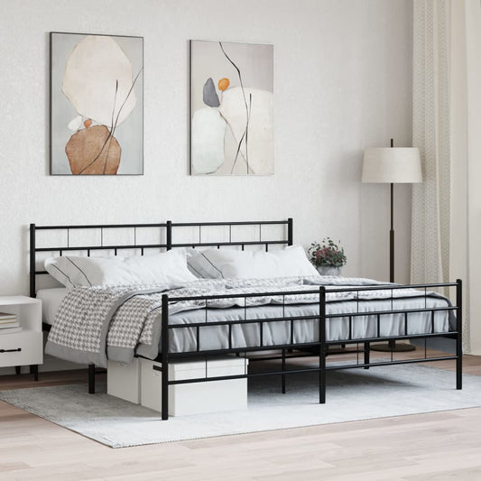 Metal Bed Frame without Mattress with Footboard Black 183x203 cm King Size