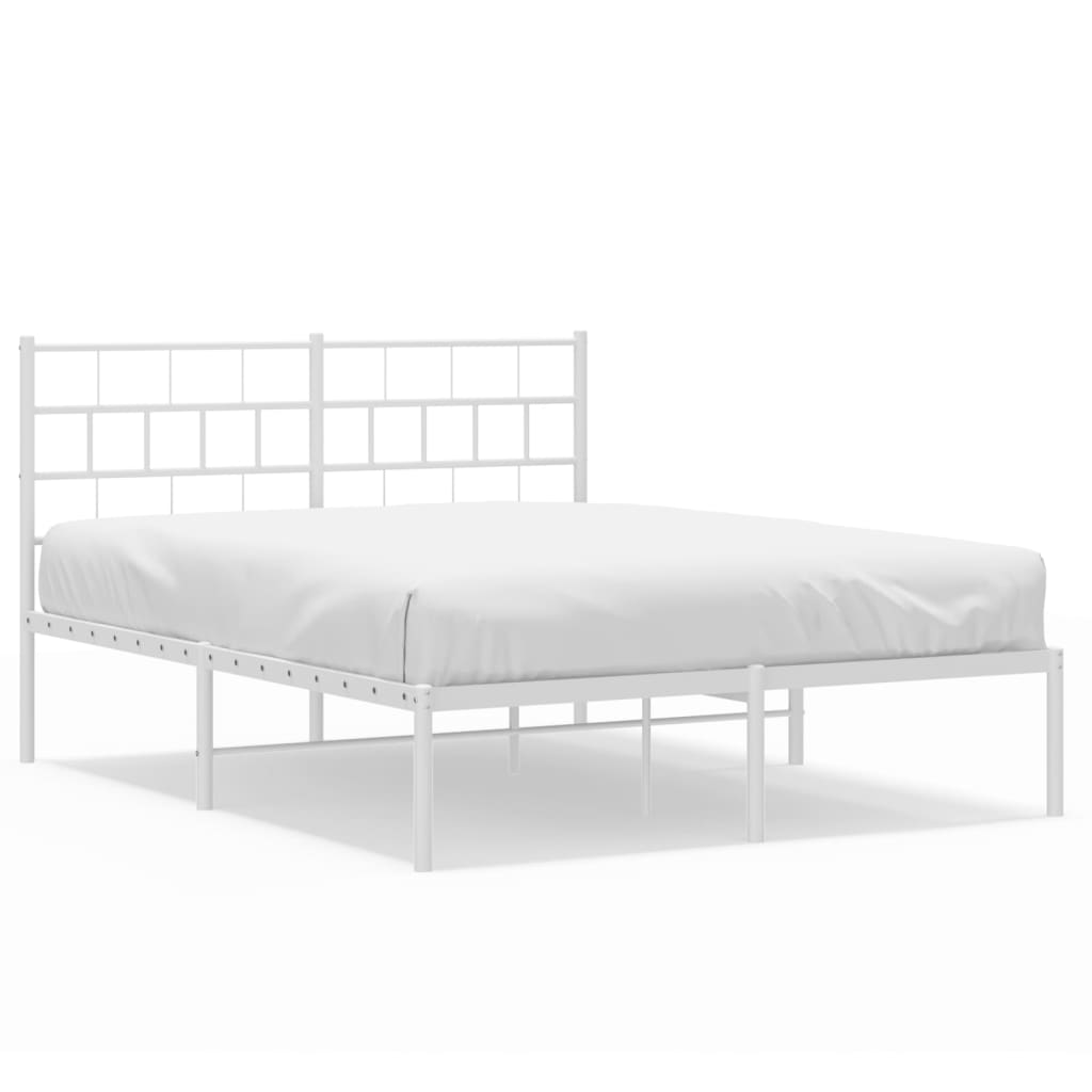 Metal Bed Frame with Headboard White 135x190 cm