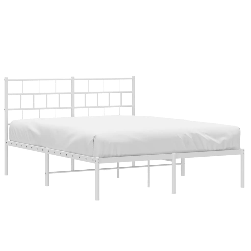 Metal Bed Frame with Headboard White 135x190 cm